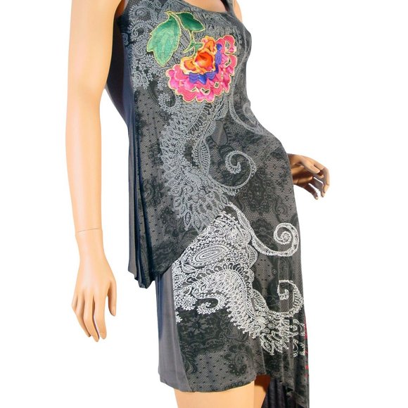 DESIGUAL Elba Asymmetrical Embroidered Mini Tank Dress S - Picture 5 of 9